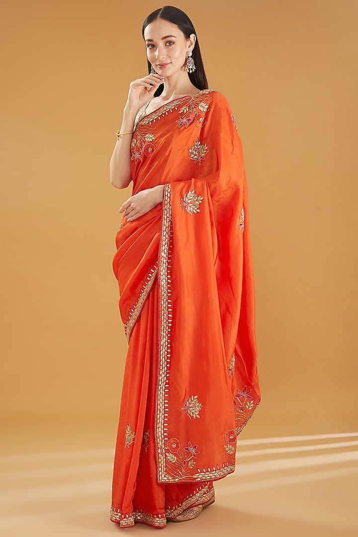 Orange Upada Silk Gota Work Saree by House Of Jamoti at Pernia's Pop Up Shop