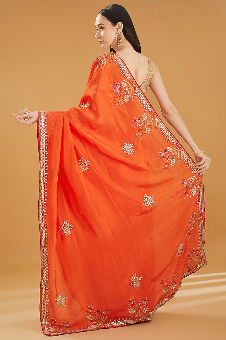 Orange Upada Silk Gota Work Party Wear Saree by House Of Jamoti at Pernia's Pop Up Shop