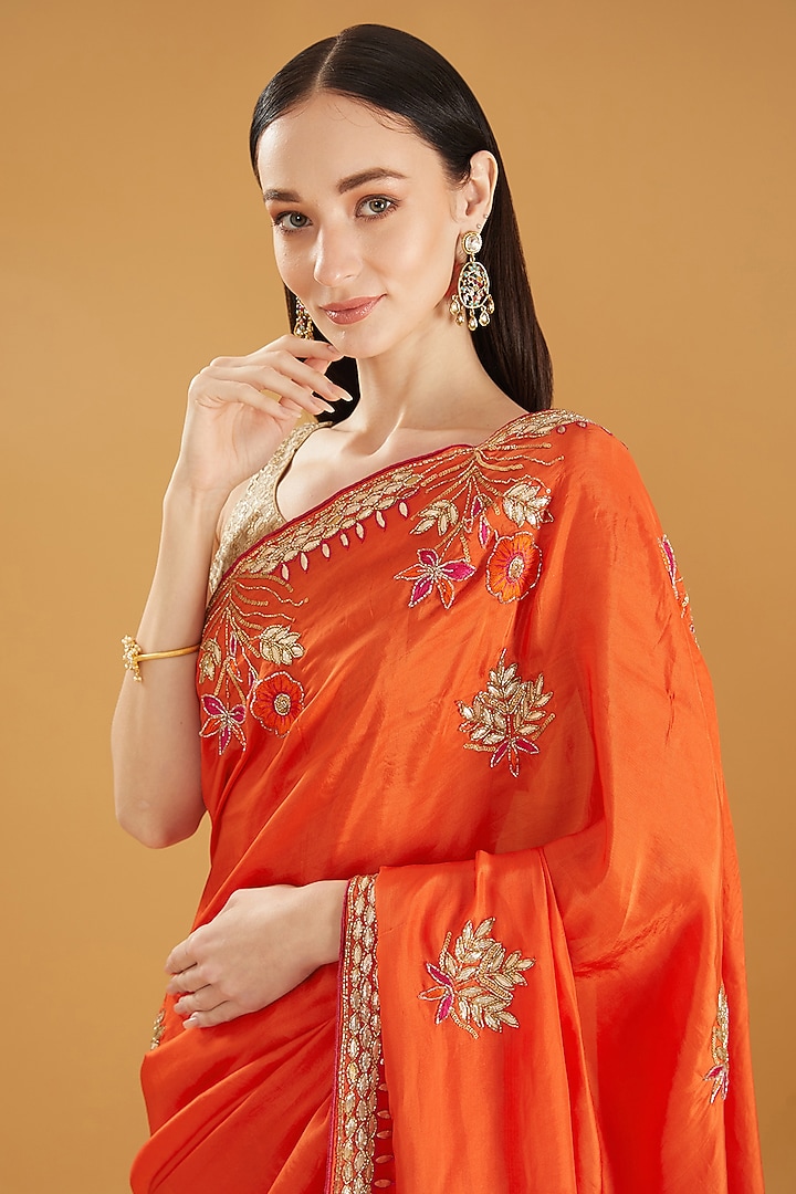 Orange Upada Silk Gota Work Party Wear Saree by House Of Jamoti at Pernia's Pop Up Shop