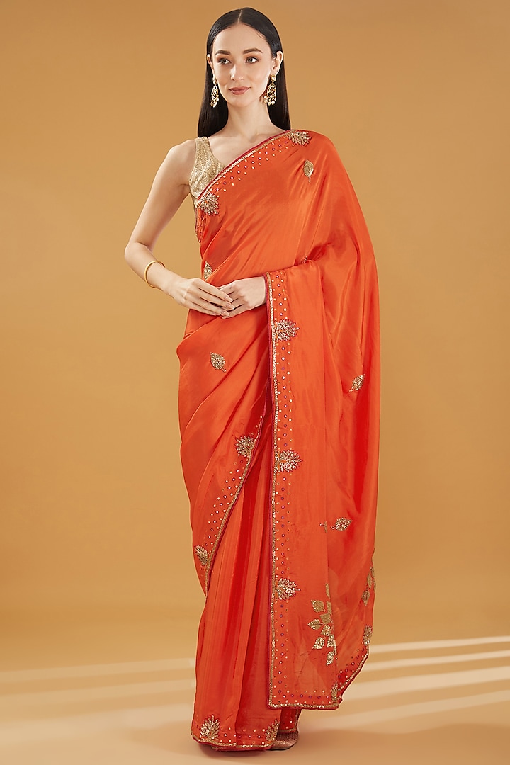 Orange Upada Silk Gota Work Saree by House Of Jamoti at Pernia's Pop Up Shop