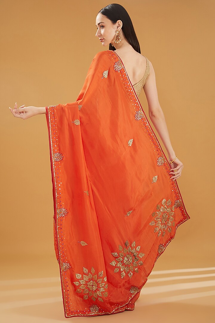 Orange Upada Silk Gota Work Party Wear Saree by House Of Jamoti at Pernia's Pop Up Shop