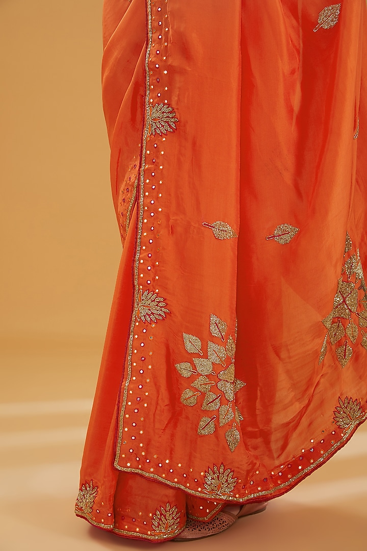 Orange Upada Silk Gota Work Party Wear Saree by House Of Jamoti at Pernia's Pop Up Shop