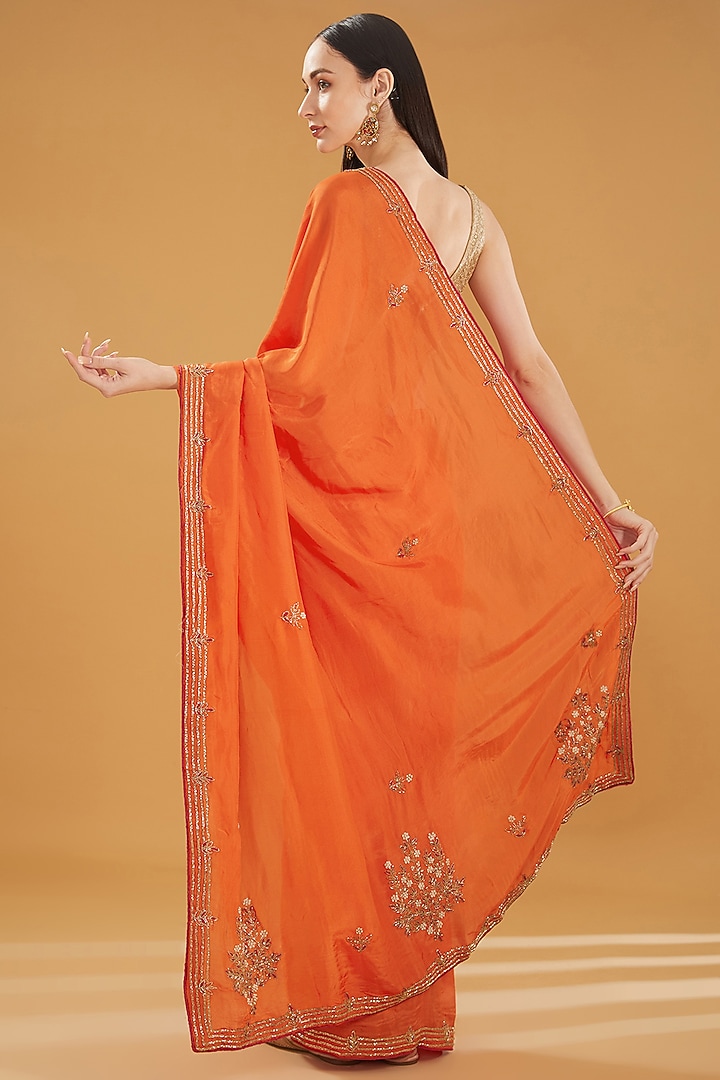 Orange Upada Silk Gota Work Party Wear Saree by House Of Jamoti at Pernia's Pop Up Shop