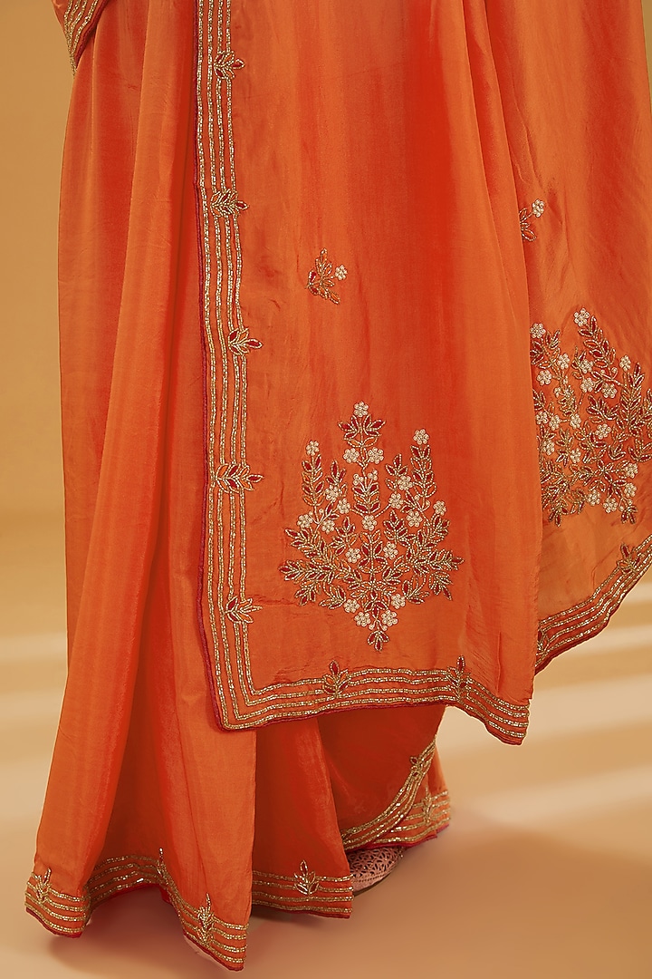 Orange Upada Silk Gota Work Party Wear Saree by House Of Jamoti at Pernia's Pop Up Shop