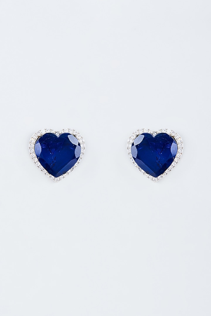 Blue Zircon Handcrafted Heart Doublet Stud Earrings by Mozaati