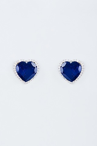 Blue Zircon Handcrafted Heart Doublet Stud Earrings by Mozaati