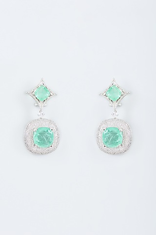 White Finish Zircon Handcrafted Earrings by Mozaati