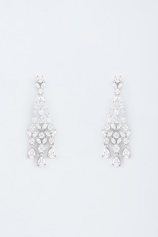 White Finish Zircon Handcrafted Earrings by Mozaati