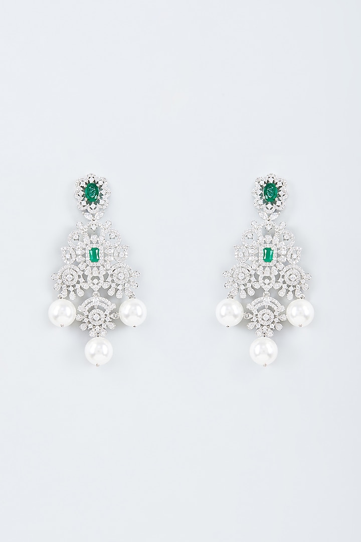 White Finish Zircon Handcrafted Earrings by Mozaati