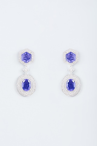 White Finish Zircon Handcrafted Earrings by Mozaati