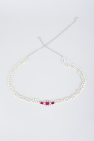 White Finish Zircon Handcrafted Waist Belt by Mozaati