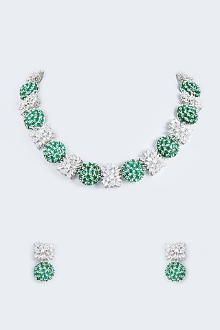 White Finish Zircon Handcrafted Necklace Set by Mozaati