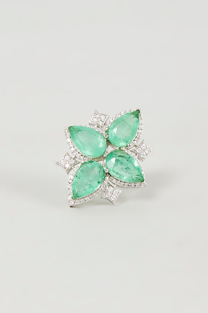 White Finish Cubic Zirconia Ring by Mozaati at Pernia's Pop Up Shop