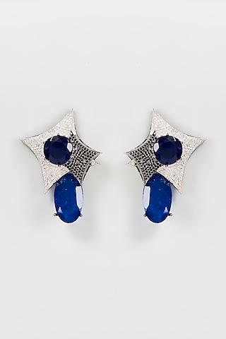 White Finish Zircon Dangler Earrings by Mozaati