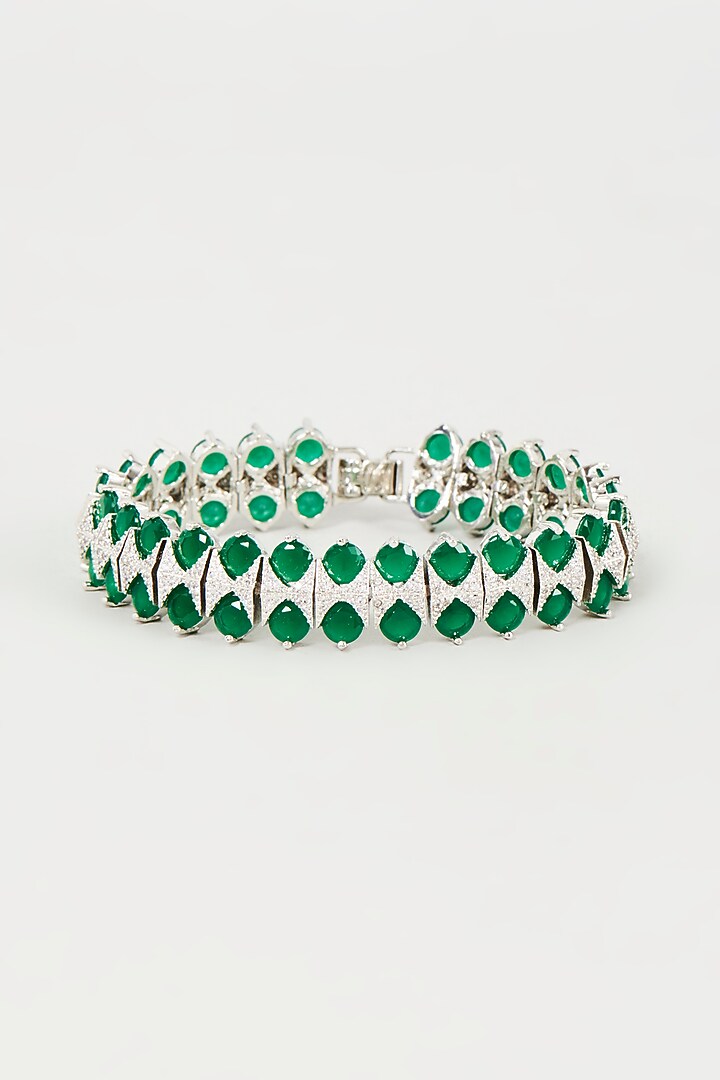 White Finish Cubic Zirconia Bracelet by Mozaati at Pernia's Pop Up Shop