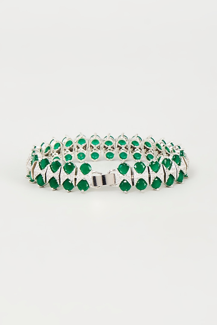 White Finish Cubic Zirconia Bracelet by Mozaati at Pernia's Pop Up Shop