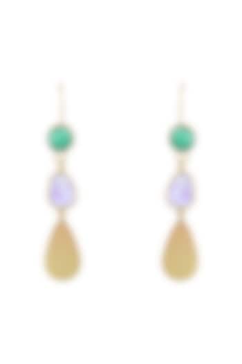 Gold Plated Green Onyx & Amethyst Stone Dangler Earrings by Mine Of Design at Pernia's Pop Up Shop