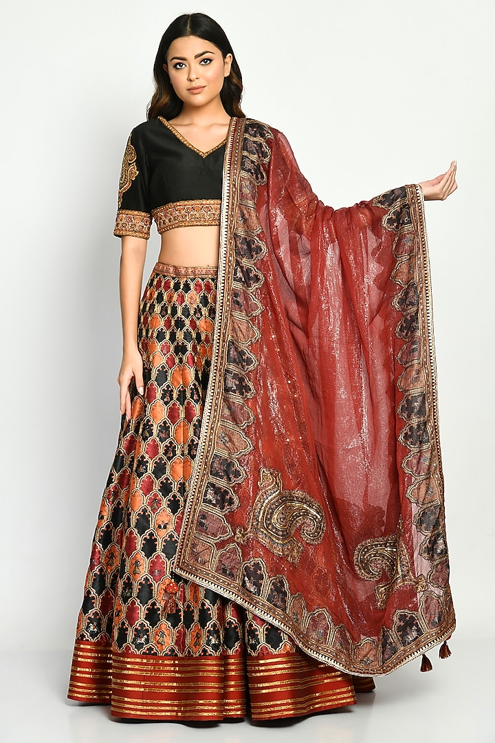 Multi-Colored Embroidered Lehenga Set by Moledro