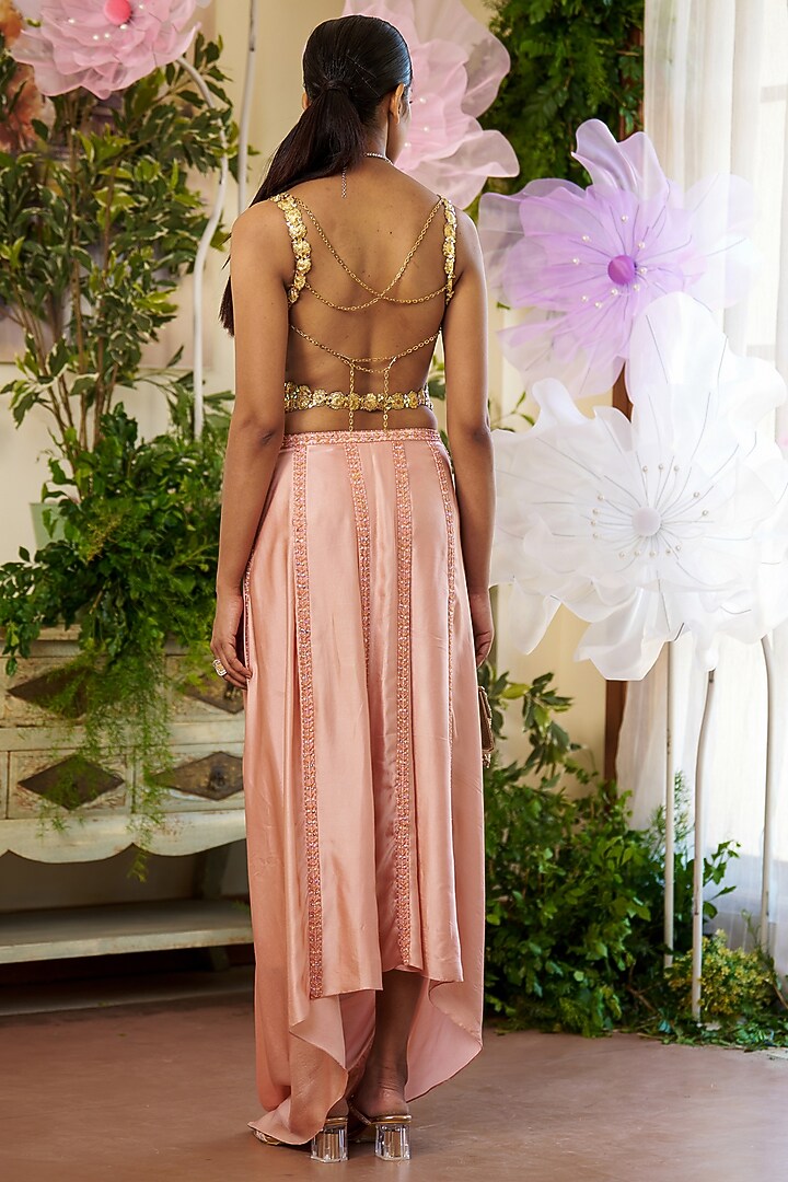 Rose Gold Organza & Butterfly Net Floral Embroidered Cape Set by Moledro at Pernia's Pop Up Shop