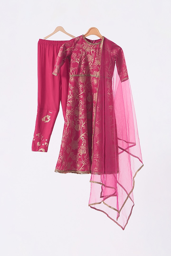 Pink Modal Satin Anarkali Set by Moledro - kids