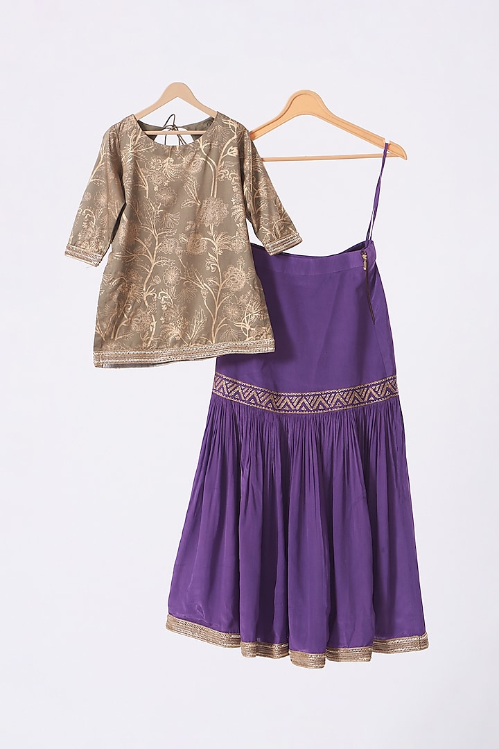 Purple Embroidered Lehenga Set For Girls by Moledro - kids