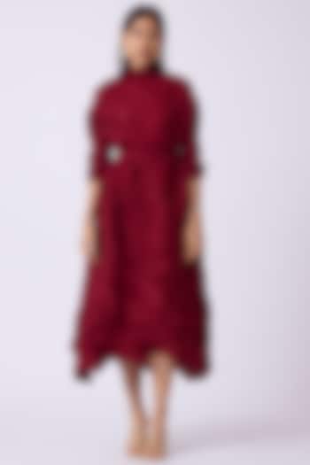 Maroon Pleated Fabric Midi Summer Dress by Scarlet Sage at Pernia's Pop Up Shop