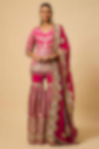 Rani Pink Silk Gota Embellished Party Wear Sharara Set by Monk & Mei at Pernia's Pop Up Shop