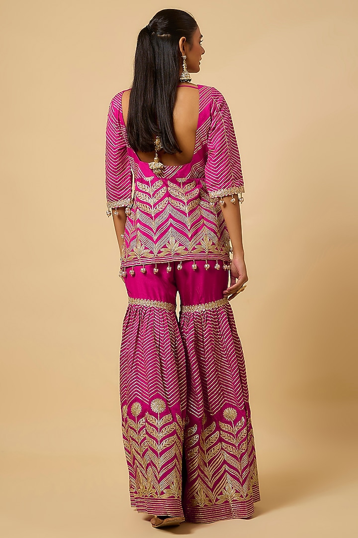 Rani Pink Silk Gota Embellished Party Wear Sharara Set by Monk & Mei at Pernia's Pop Up Shop