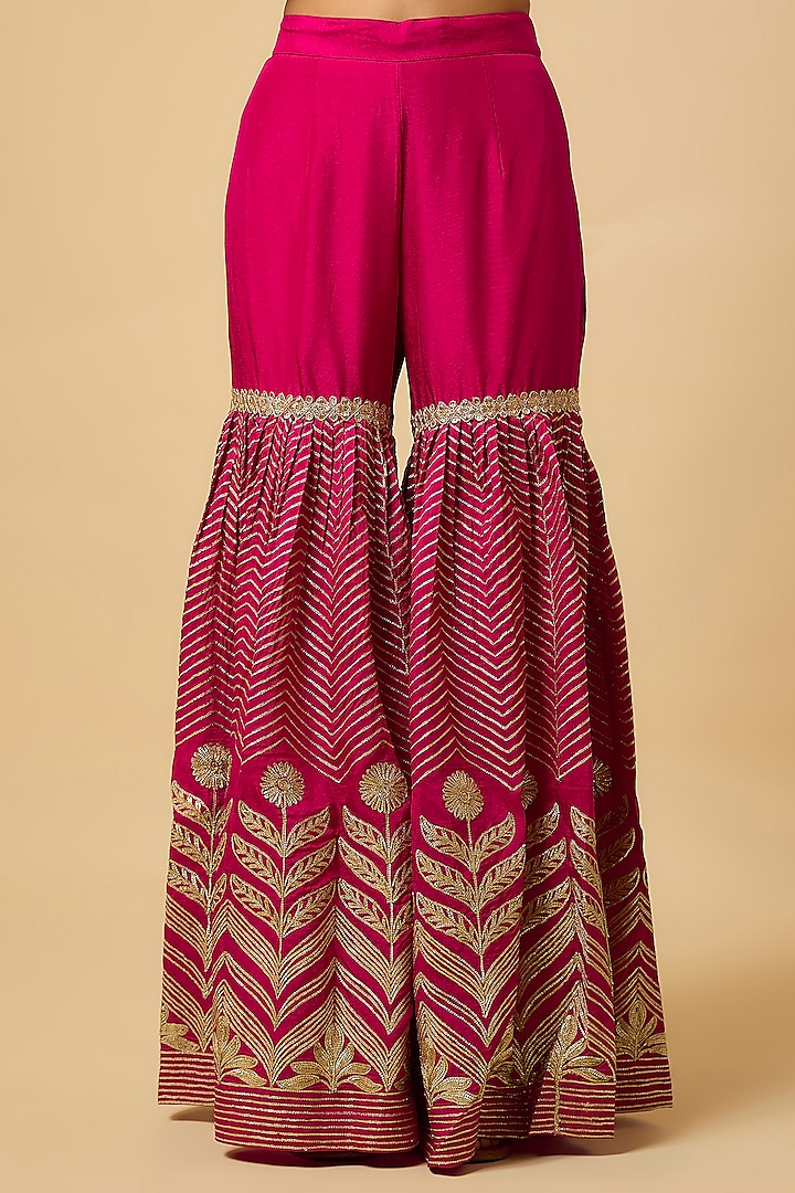 Rani Pink Silk Gota Embellished Party Wear Sharara Set by Monk & Mei at Pernia's Pop Up Shop