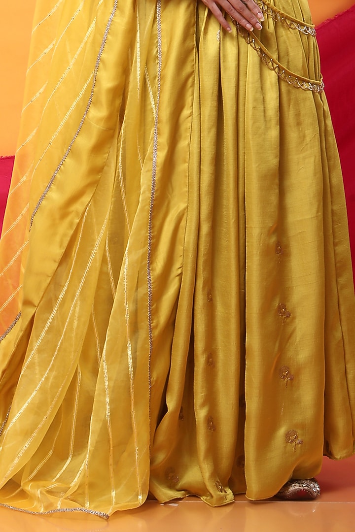Canary Yellow Silk Blend Hand Embroidered Lehenga Set by Monk & Mei at Pernia's Pop Up Shop