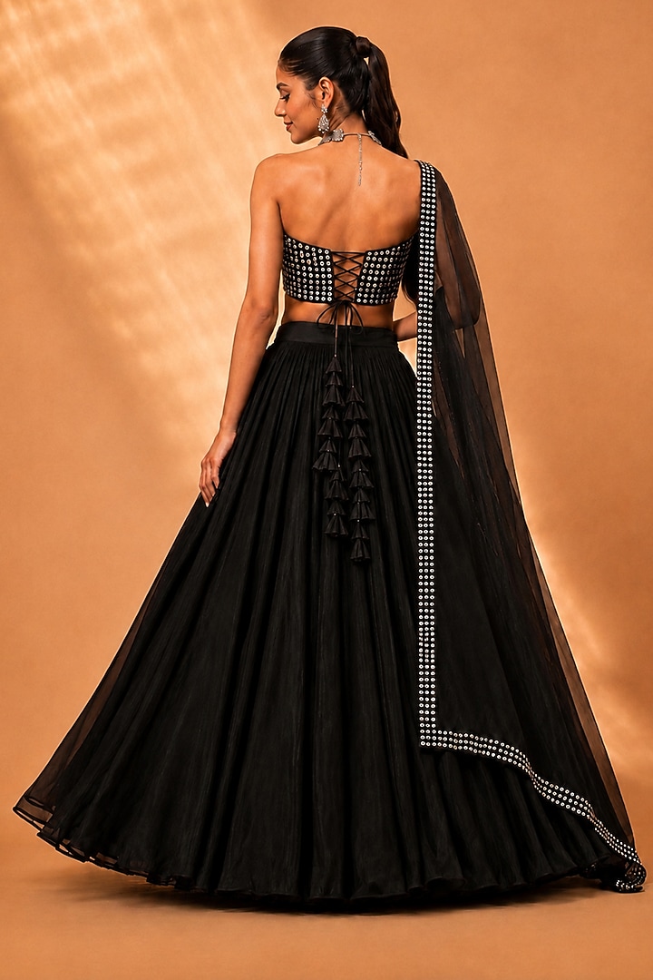 Black Georgette Lehenga Set by Monk & Mei at Pernia's Pop Up Shop