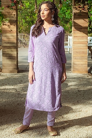 Purple Sequin Embroidered Kurta Set by Monk & Mei