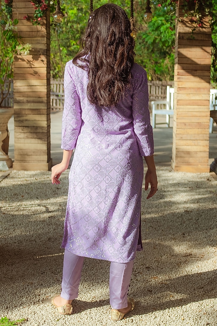 Purple Sequin Embroidered Kurta Set by Monk & Mei at Pernia's Pop Up Shop