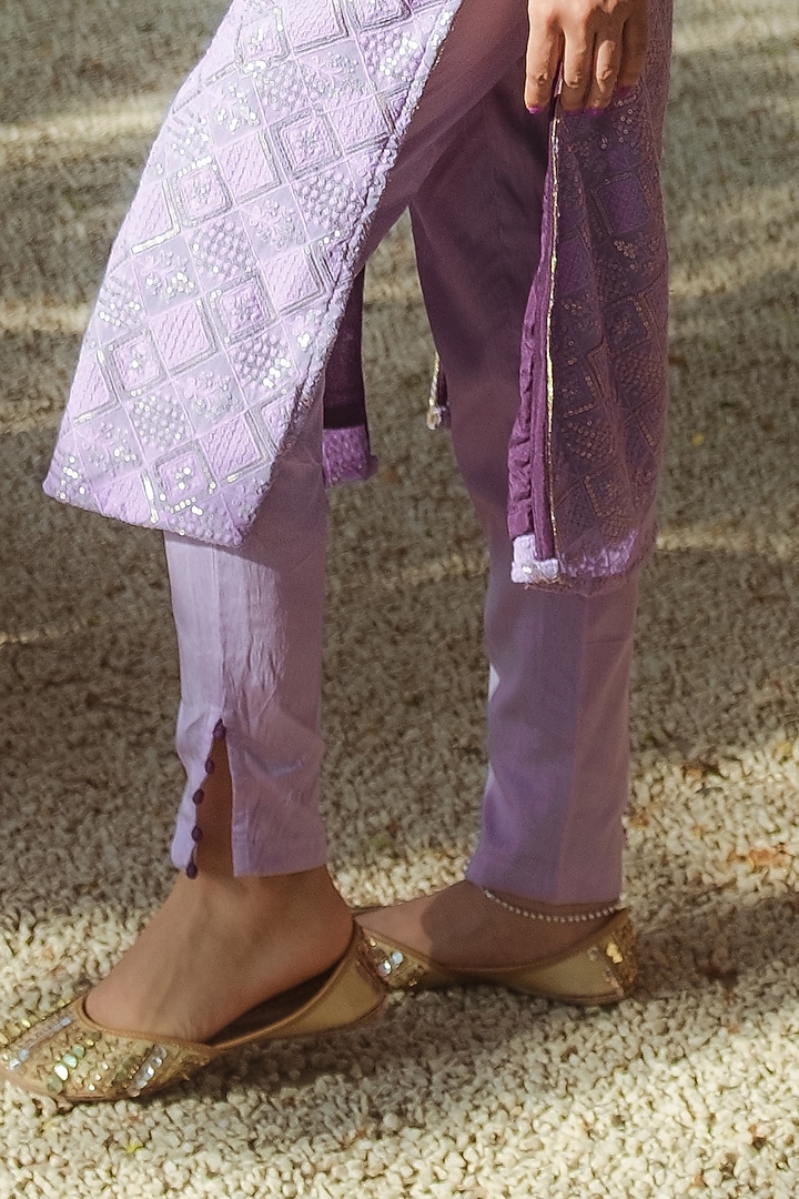 Purple Sequin Embroidered Kurta Set by Monk & Mei at Pernia's Pop Up Shop