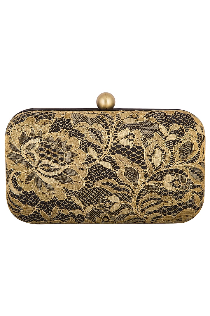 Black & Gold Satin Clutch by MKNY