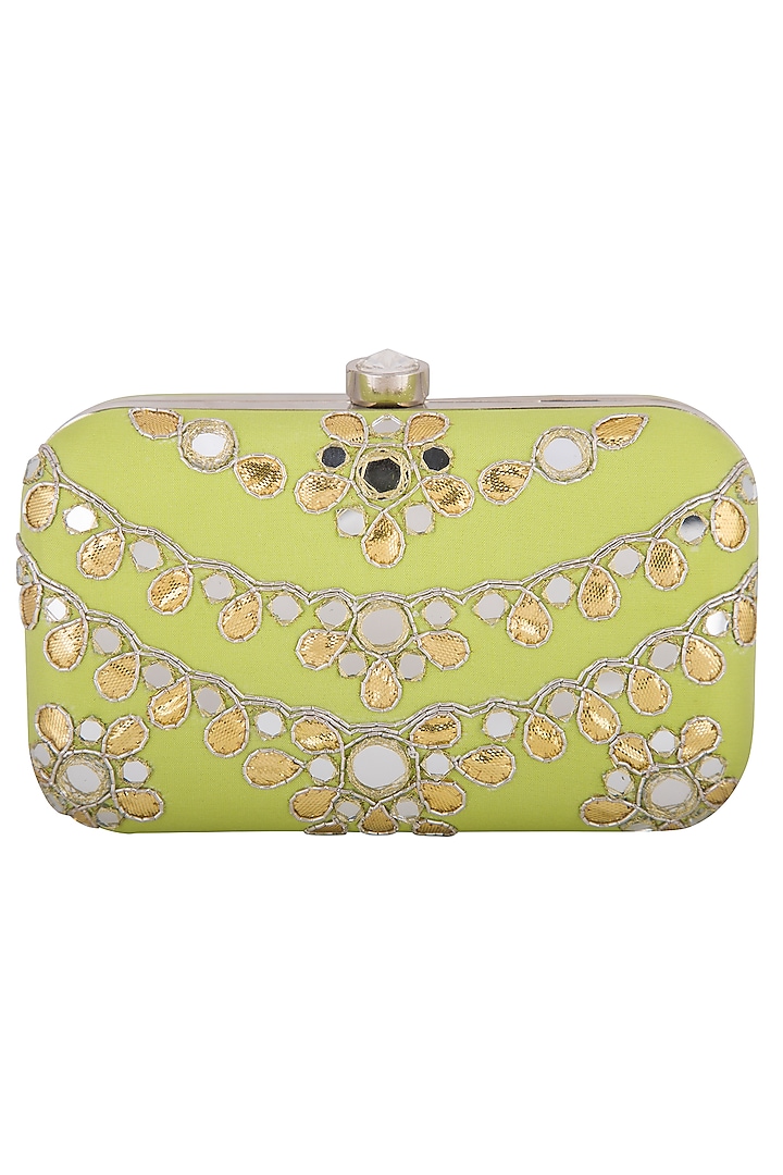 Lime Green Embroidered Mirror Sling Clutch by MKNY