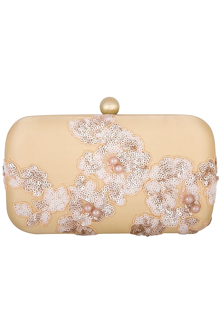 Beige Embroidered Sling Clutch by MKNY