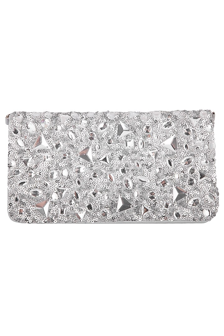 Silver Embroidered Sequins Clutch by MKNY