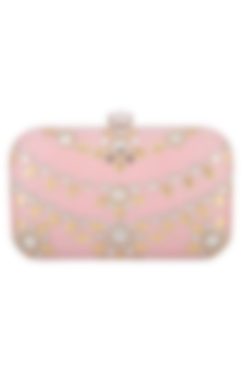 Pale Pink Embroidered Mirror Sling Clutch by MKNY
