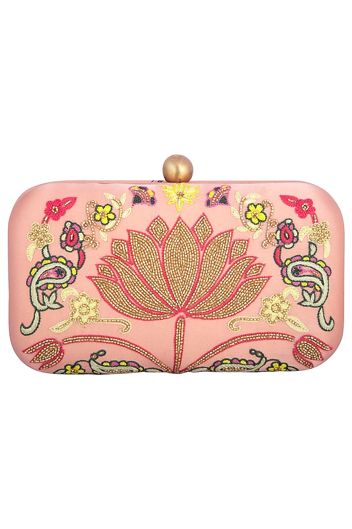 Peach embroidered clutch by MKNY