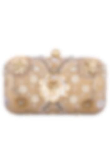 Gold multi colored embroidered clutch by MKNY