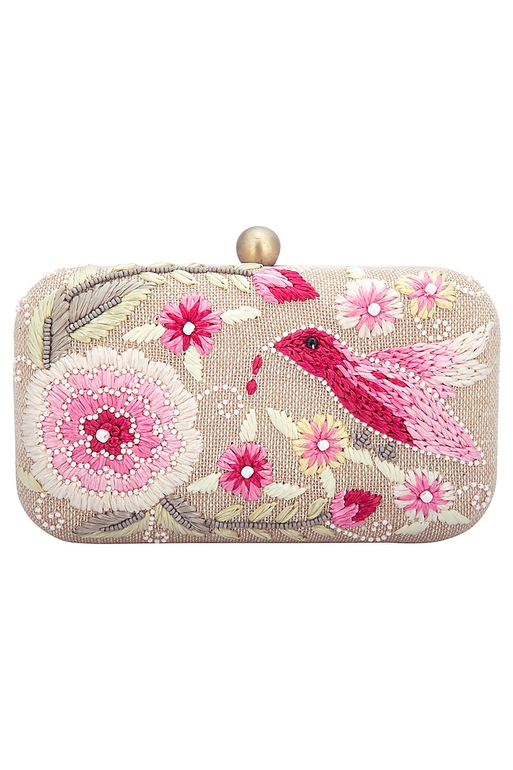 Natural embroidered clutch by MKNY