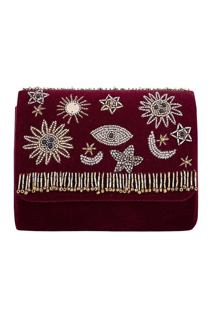 Deep red embroidered cross body bag by MKNY