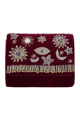 Deep red embroidered cross body bag by MKNY