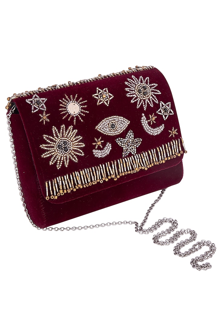 Deep red embroidered cross body bag available only at Pernia's Pop Up Shop.