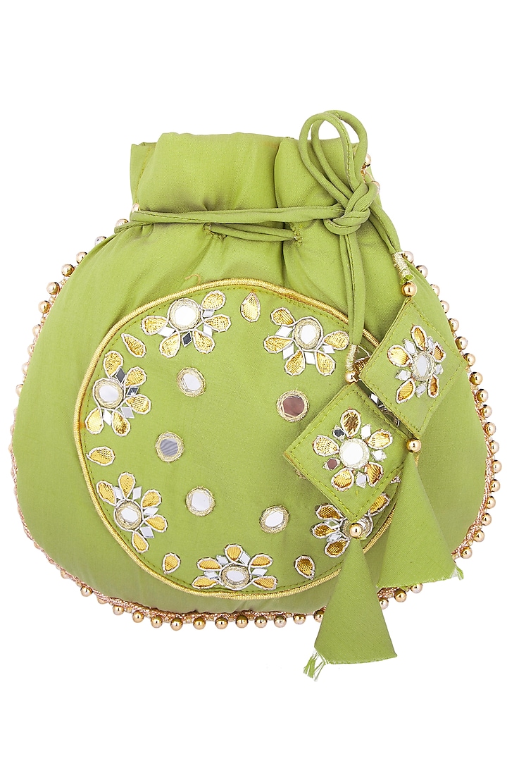 Olive mirror embroidered potli by MKNY