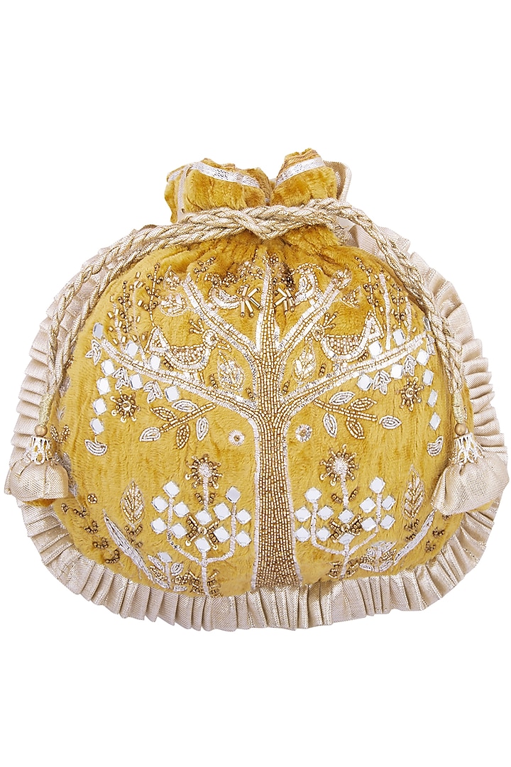 Ochre gold embroidered potli by MKNY