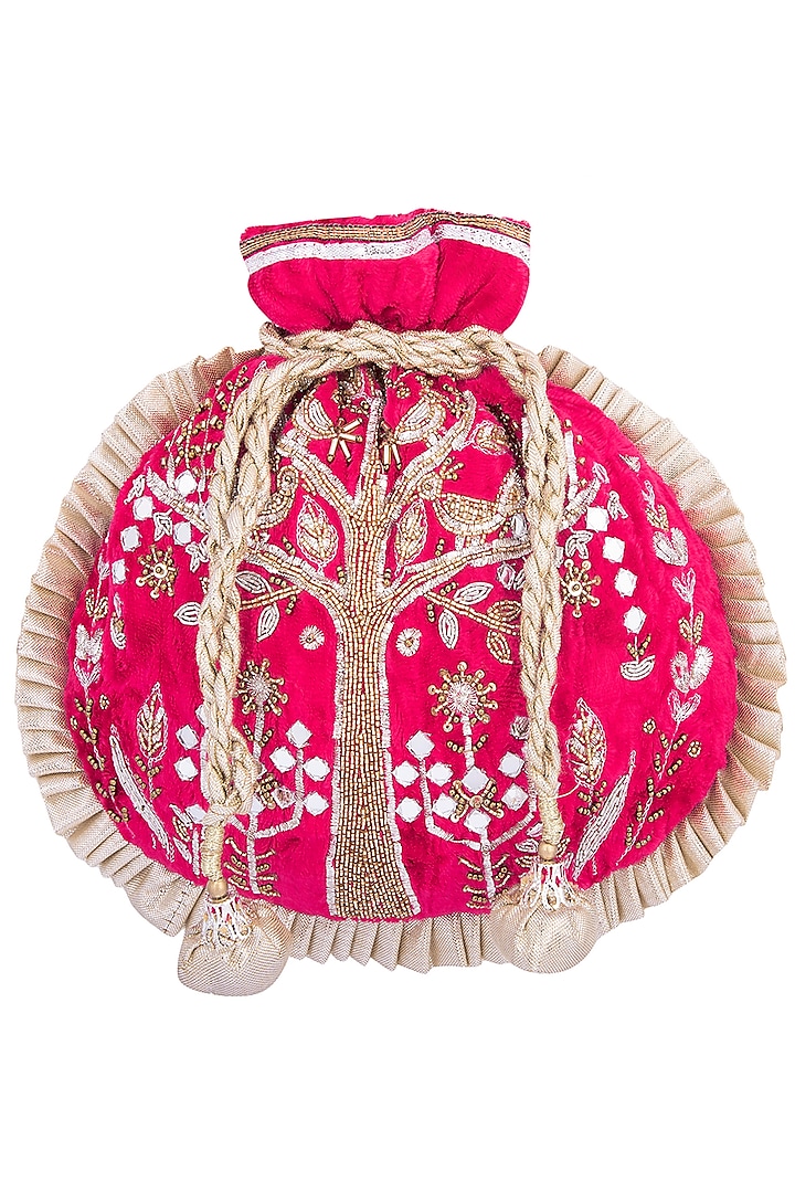 Fuschia Embroidered Potli by MKNY