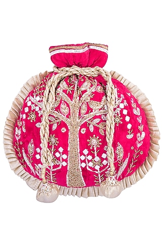 Fuschia Embroidered Potli by MKNY