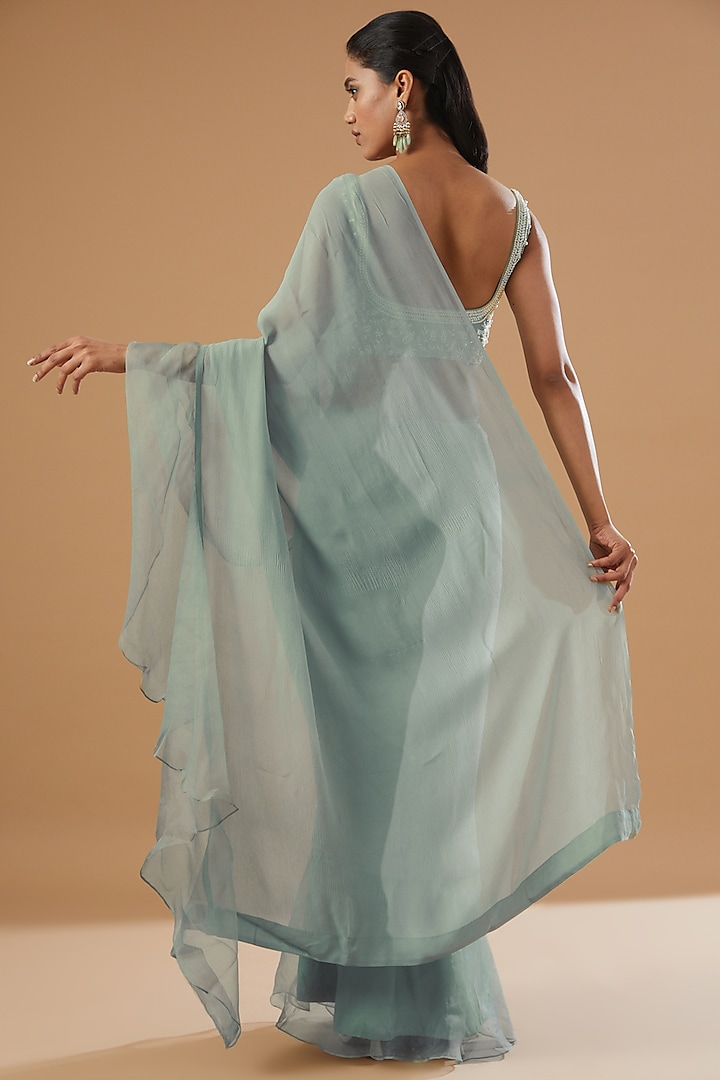 Fern Green Organza Ruffled Party Wear Saree Set by House Of Jamoti at Pernia's Pop Up Shop